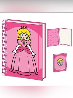 Super Mario Princess Peach Spiral Notebook Elastic Closure Pyramid America New
